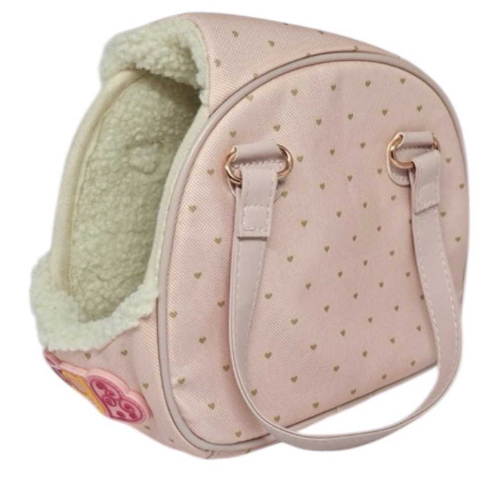 Our Generation Doll Pet Carrier Pink Gold Heart Fleece Lined Travel Bag
